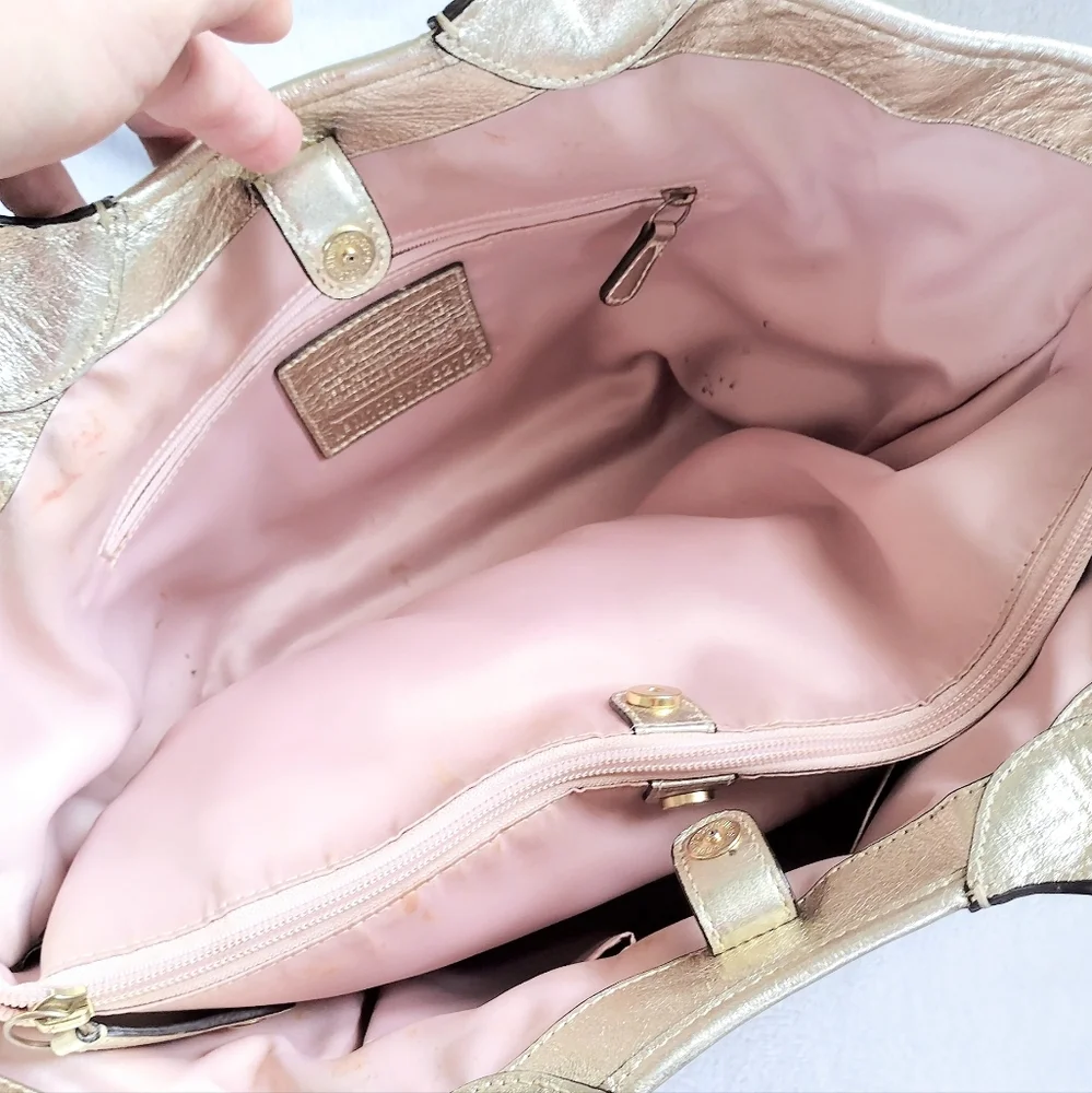 Coach Bleecker Khaki Signature Patchwork Floral Metallic Gold Tote Bag Y2K - Picture 12 of 15